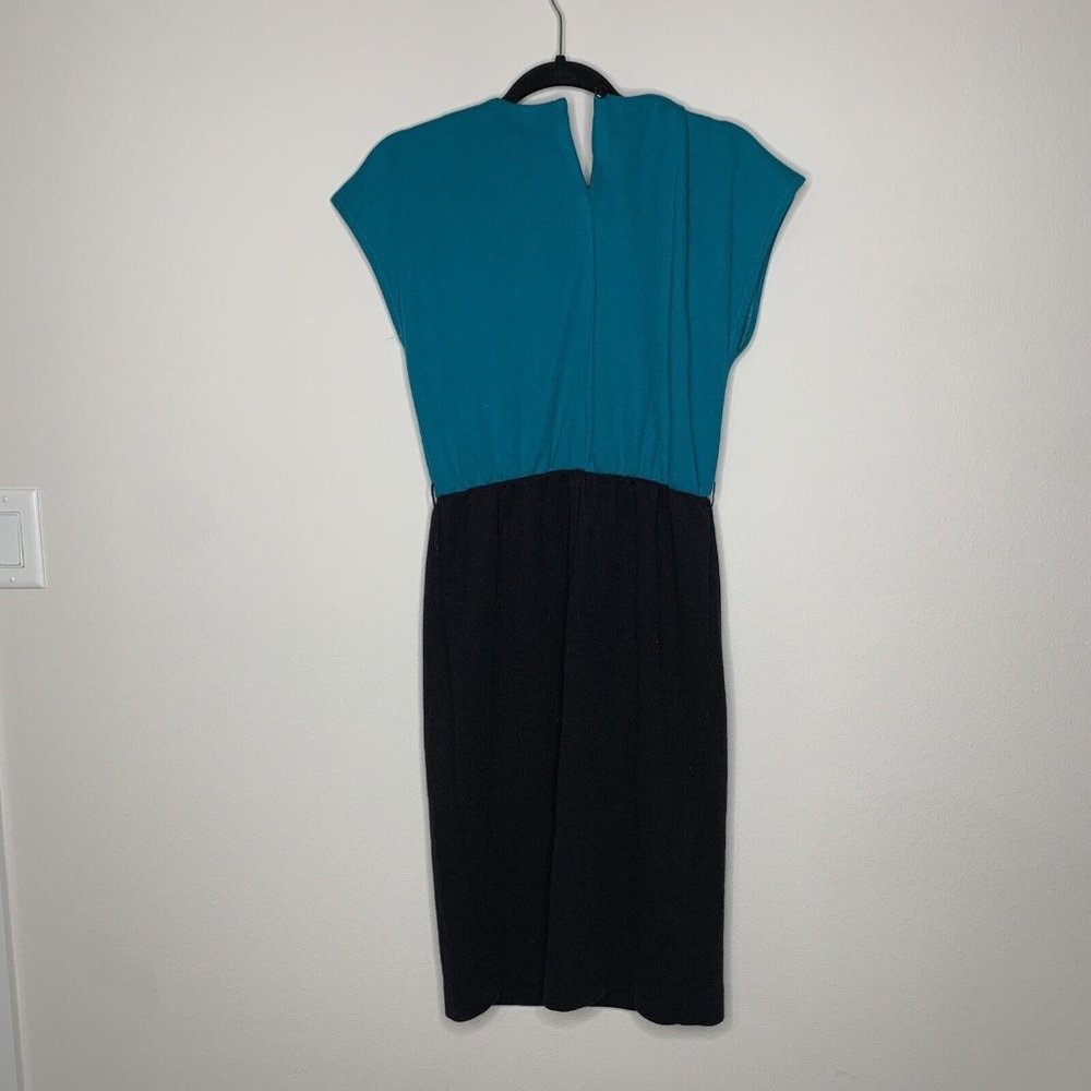 Stuart Alan Petites Sweater Dress Womans 12 Teal Black Stripe No Sleeve w/Jacket - Picture 15 of 16